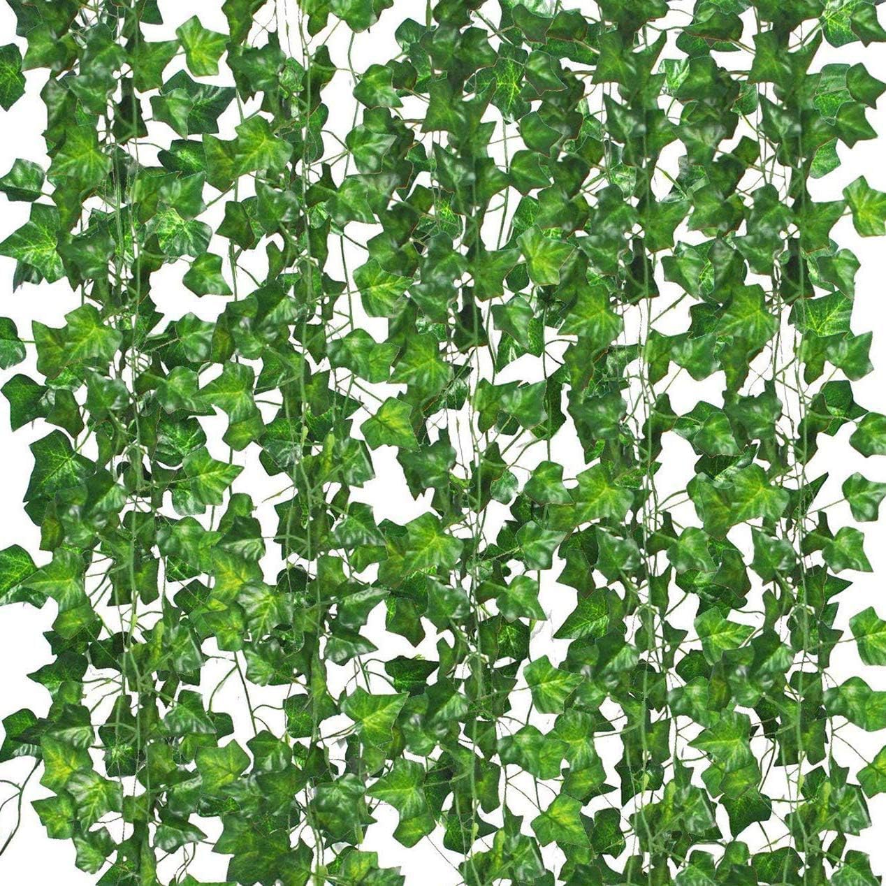 Lot de 12 Guirlandes de Lierre Artificiel 25m avec Fleurs Vertes et Pinces - Plantes Suspendues Faux Verdure pour Déco Chambre Bohème, Maison, Jardin, Mur, Mariage - Ambiance Naturelle