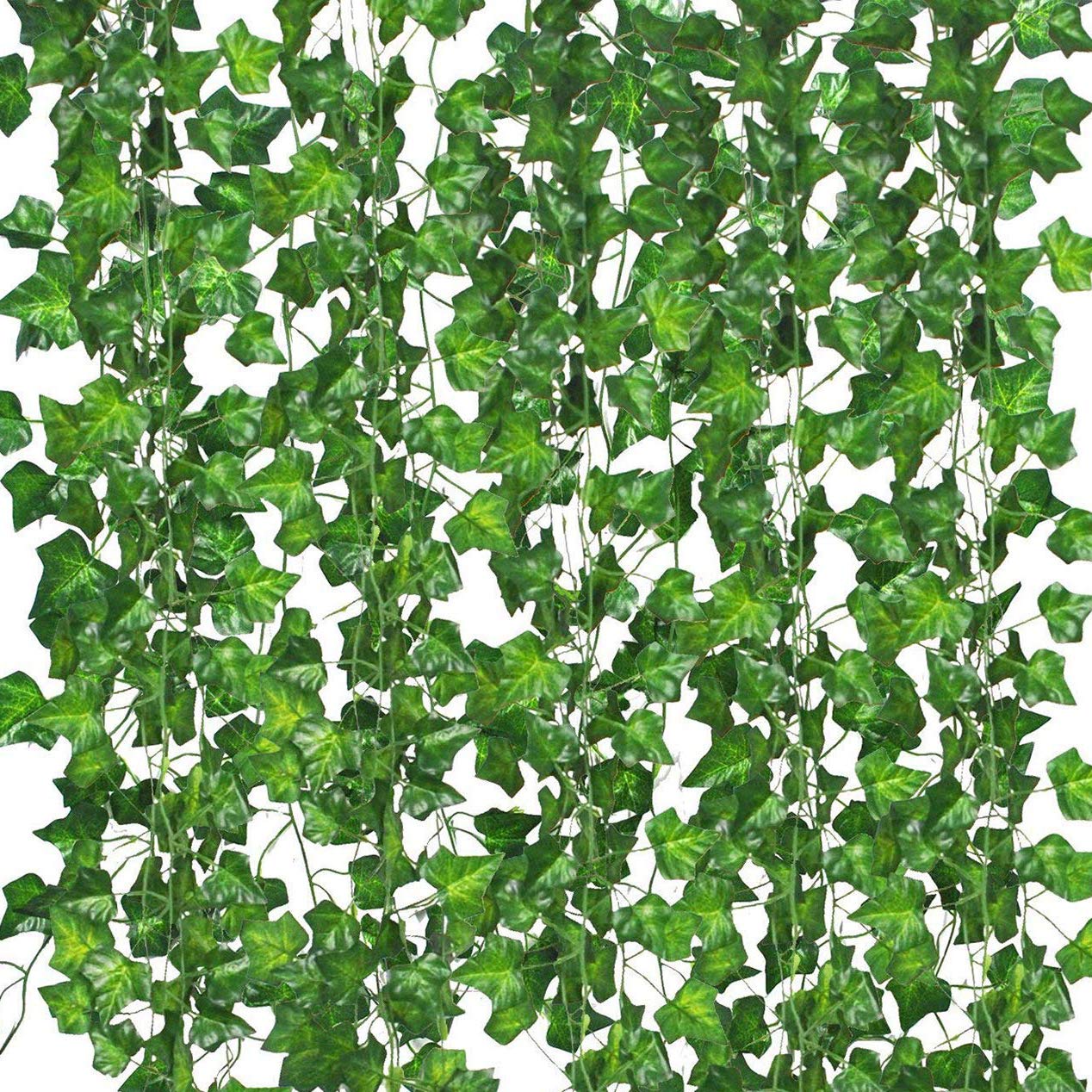Lot de 12 Guirlandes de Lierre Artificiel 25m avec Fleurs Vertes et Pinces - Plantes Suspendues Faux Verdure pour Déco Chambre Bohème, Maison, Jardin, Mur, Mariage - Ambiance Naturelle