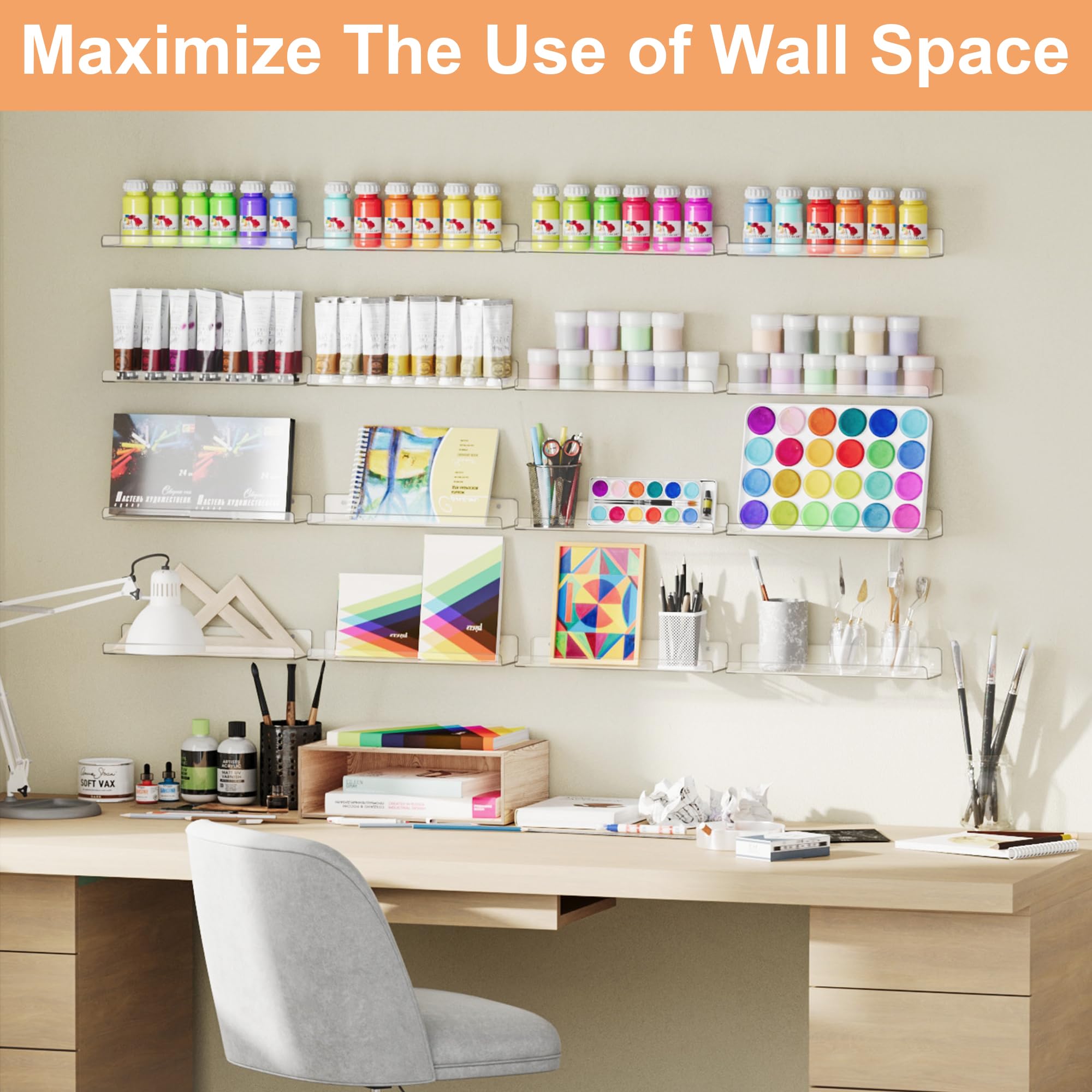 Étagères Acrylique Transparentes Upsimples, 38 cm - Lot de 4 Étagères Flottantes Murales pour Rangement Livres Enfants/Chambre/Chambre/Salle de Bain/Cuisine