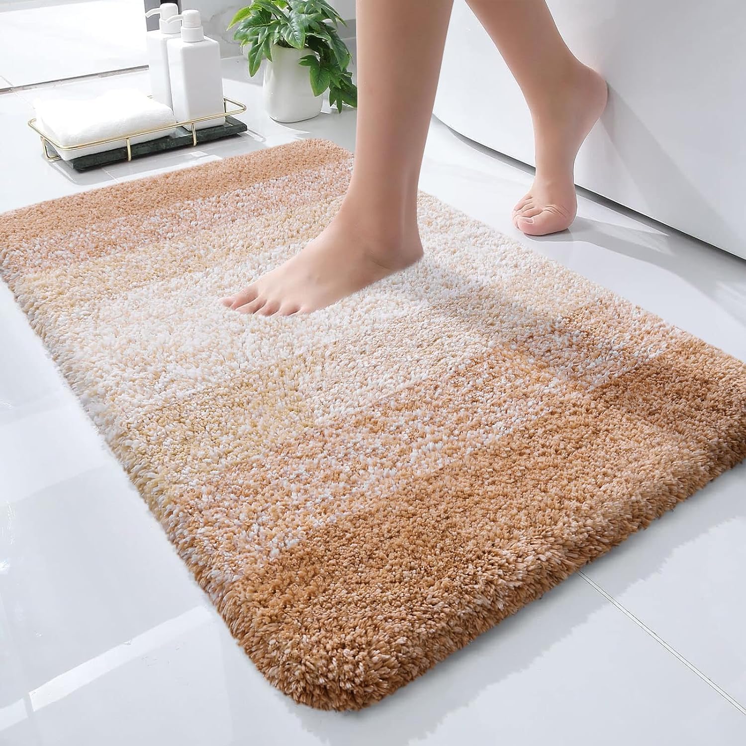 Tapis de bain en microfibre ultra doux et absorbant - Tapis shaggy antidérapant, lavable en machine, 40x60 cm