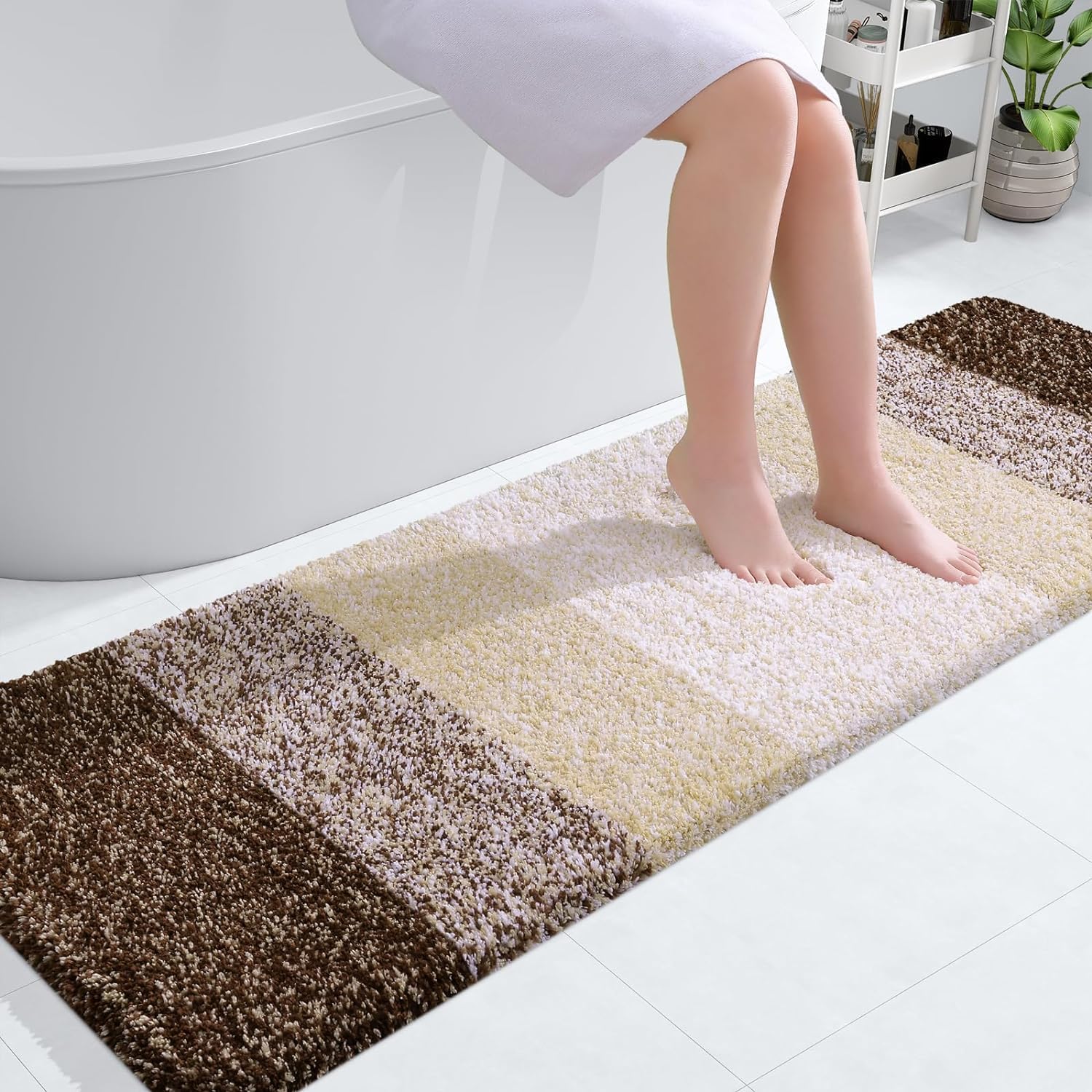 Tapis de bain en microfibre ultra doux et absorbant - Tapis shaggy antidérapant, lavable en machine, 40x60 cm