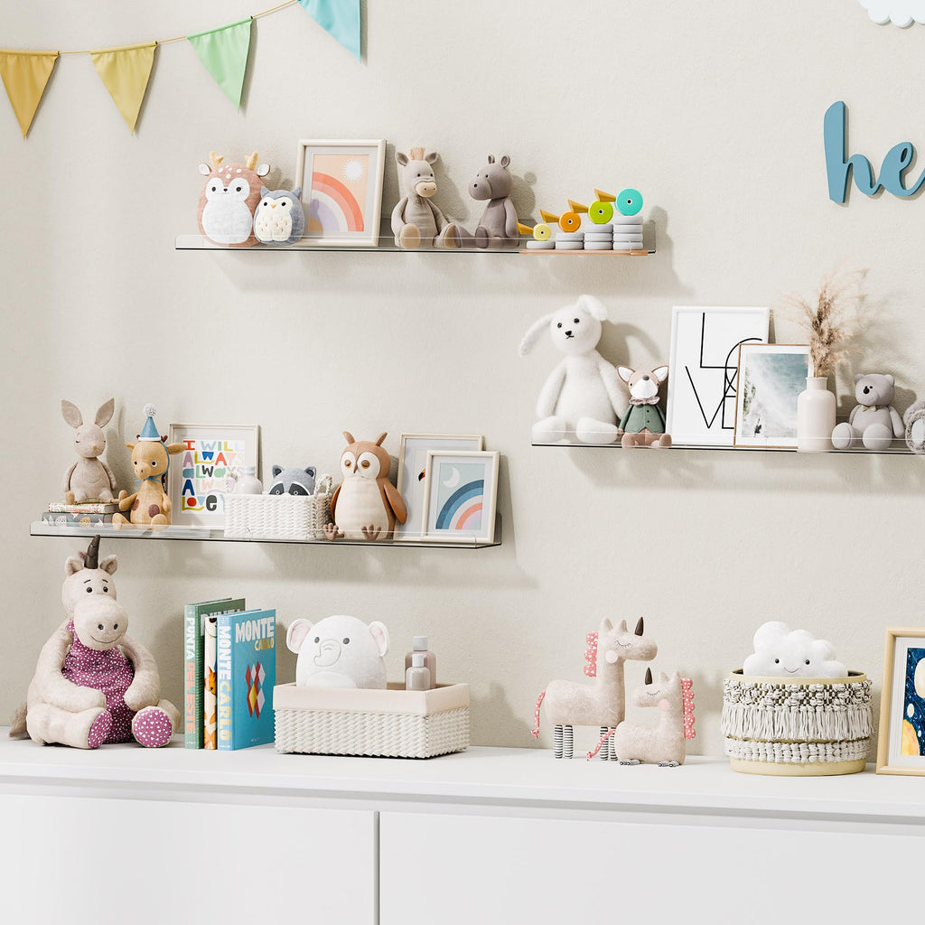 Étagères Acrylique Transparentes Upsimples, 38 cm - Lot de 4 Étagères Flottantes Murales pour Rangement Livres Enfants/Chambre/Chambre/Salle de Bain/Cuisine