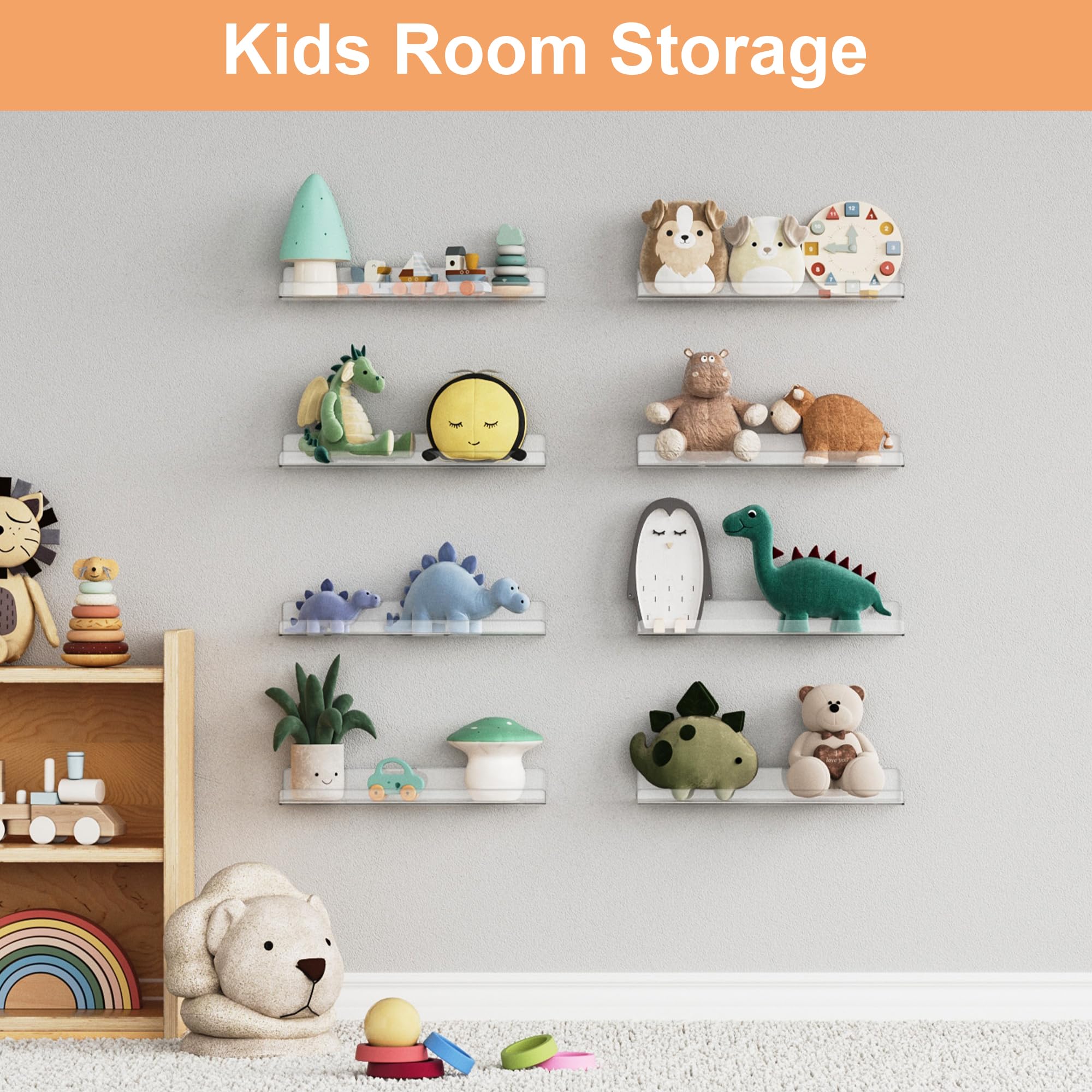 Étagères Acrylique Transparentes Upsimples, 38 cm - Lot de 4 Étagères Flottantes Murales pour Rangement Livres Enfants/Chambre/Chambre/Salle de Bain/Cuisine