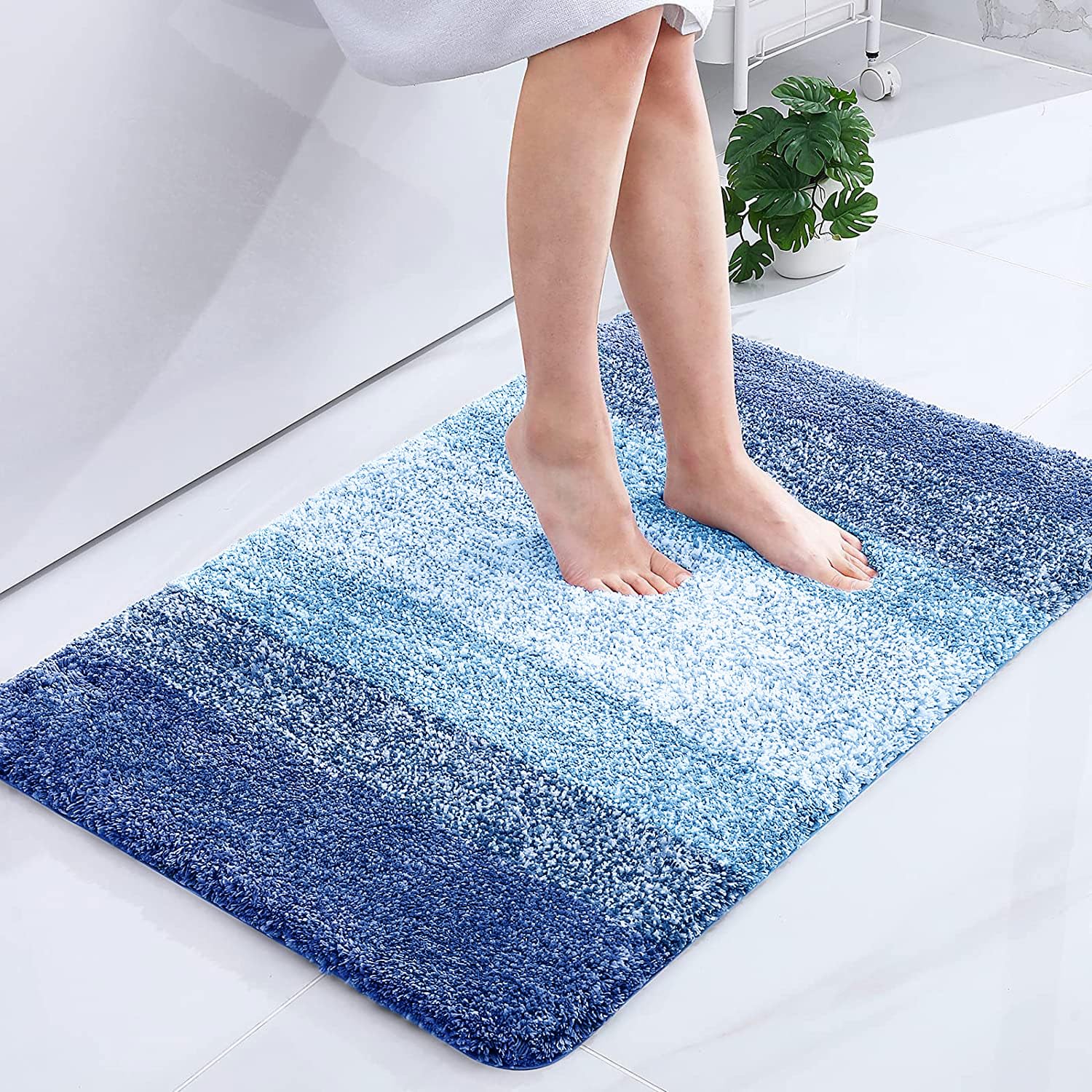 Tapis de bain en microfibre ultra doux et absorbant - Tapis shaggy antidérapant, lavable en machine, 40x60 cm