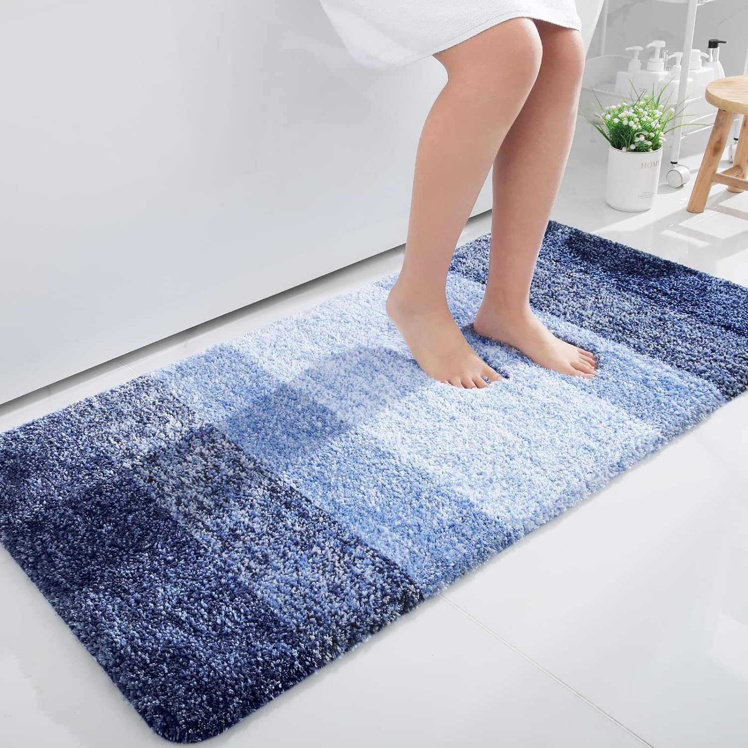 Tapis de bain en microfibre ultra doux et absorbant - Tapis shaggy antidérapant, lavable en machine, 40x60 cm