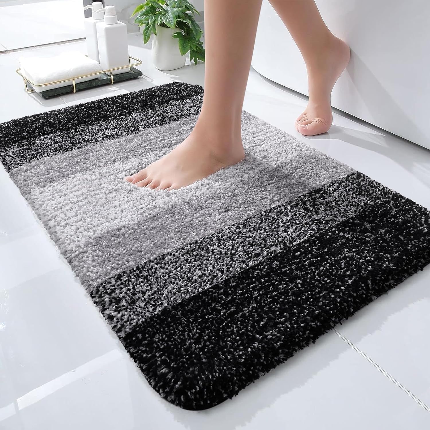 Tapis de bain en microfibre ultra doux et absorbant - Tapis shaggy antidérapant, lavable en machine, 40x60 cm