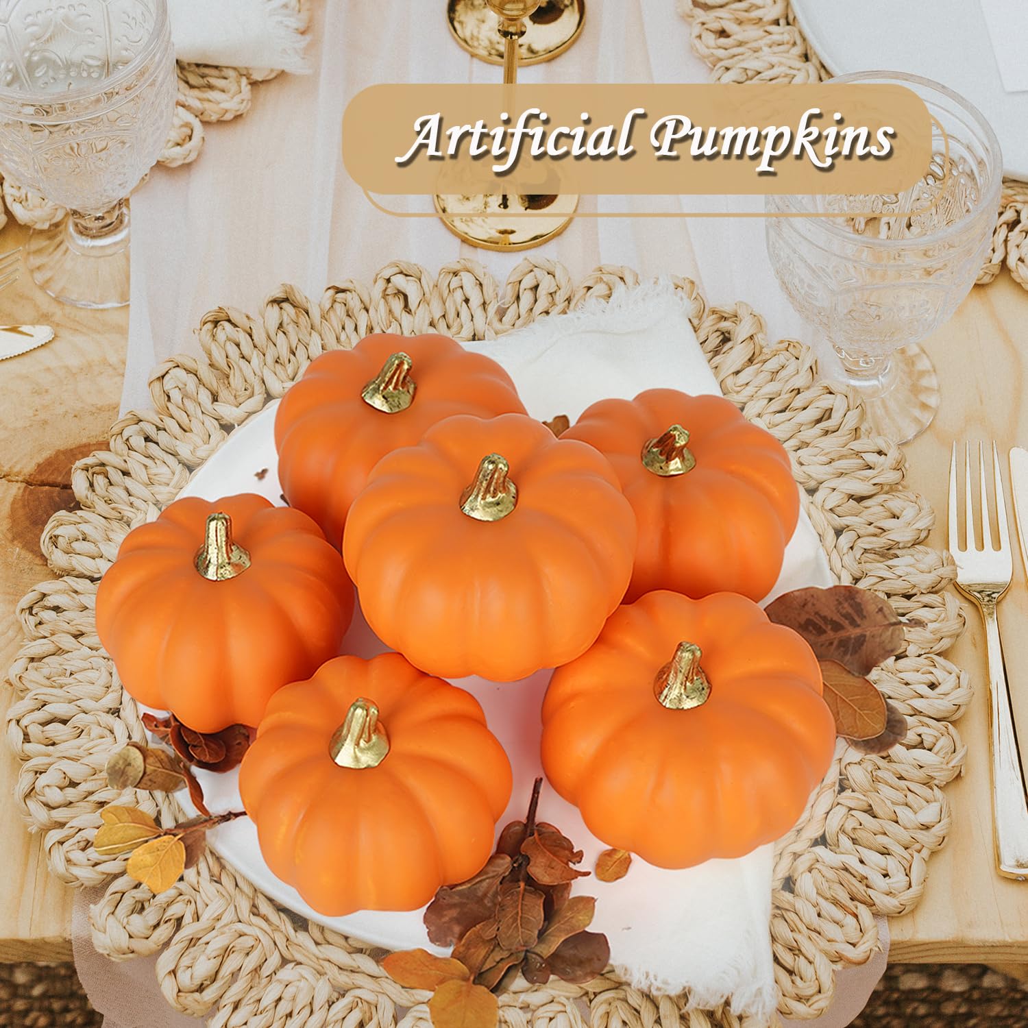 Lot de 48 Citrouilles Artificielles pour Décor d’Automne - Déco Halloween et Thanksgiving, Mini-Citrouilles pour Table, Maison, Jardin, Mariage - Ambiance Festive Rustique