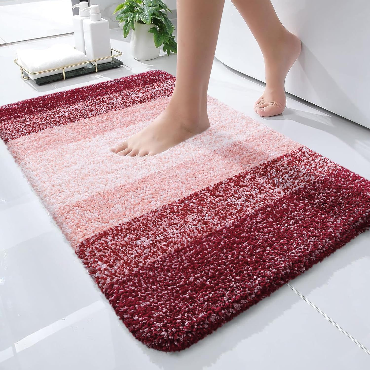 Tapis de bain en microfibre ultra doux et absorbant - Tapis shaggy antidérapant, lavable en machine, 40x60 cm