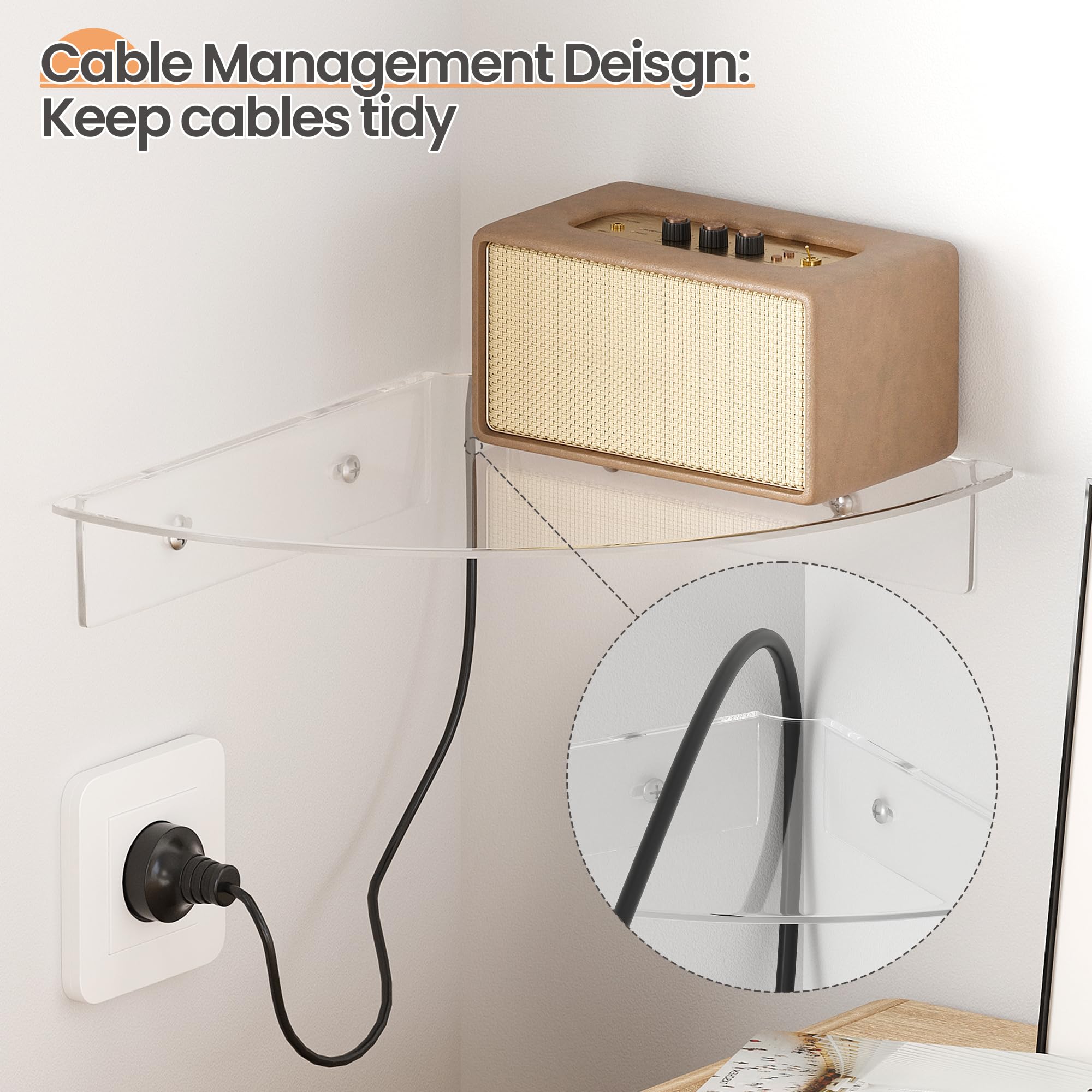 Étagères Acrylique Transparentes Upsimples, 38 cm - Lot de 4 Étagères Flottantes Murales pour Rangement Livres Enfants/Chambre/Chambre/Salle de Bain/Cuisine