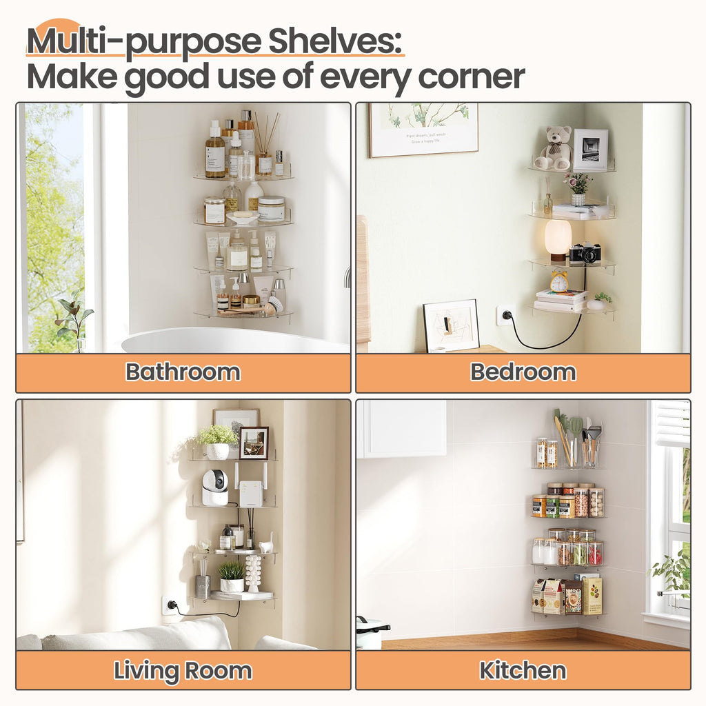 Étagères Acrylique Transparentes Upsimples, 38 cm - Lot de 4 Étagères Flottantes Murales pour Rangement Livres Enfants/Chambre/Chambre/Salle de Bain/Cuisine