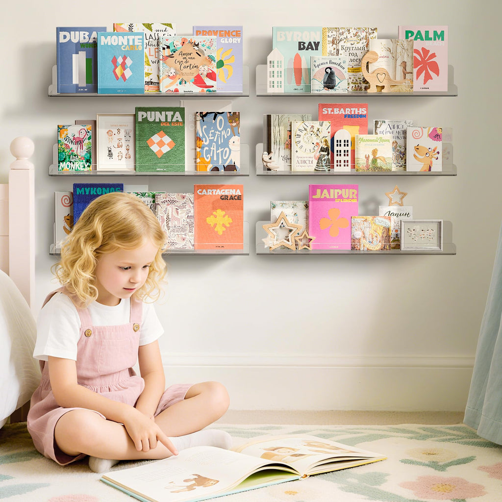 Étagères Acrylique Transparentes Upsimples, 38 cm - Lot de 4 Étagères Flottantes Murales pour Rangement Livres Enfants/Chambre/Chambre/Salle de Bain/Cuisine