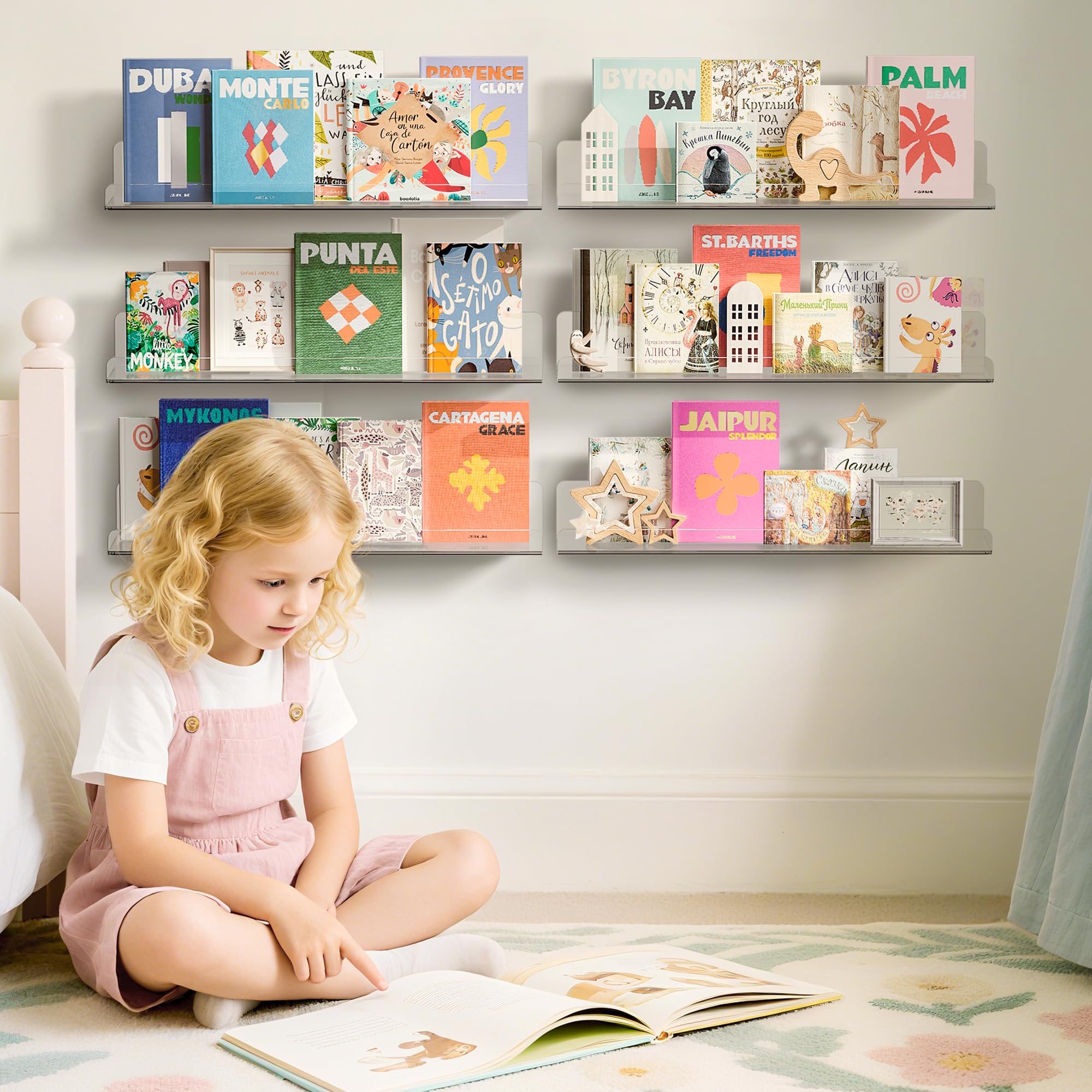 Étagères Acrylique Transparentes Upsimples, 38 cm - Lot de 4 Étagères Flottantes Murales pour Rangement Livres Enfants/Chambre/Chambre/Salle de Bain/Cuisine