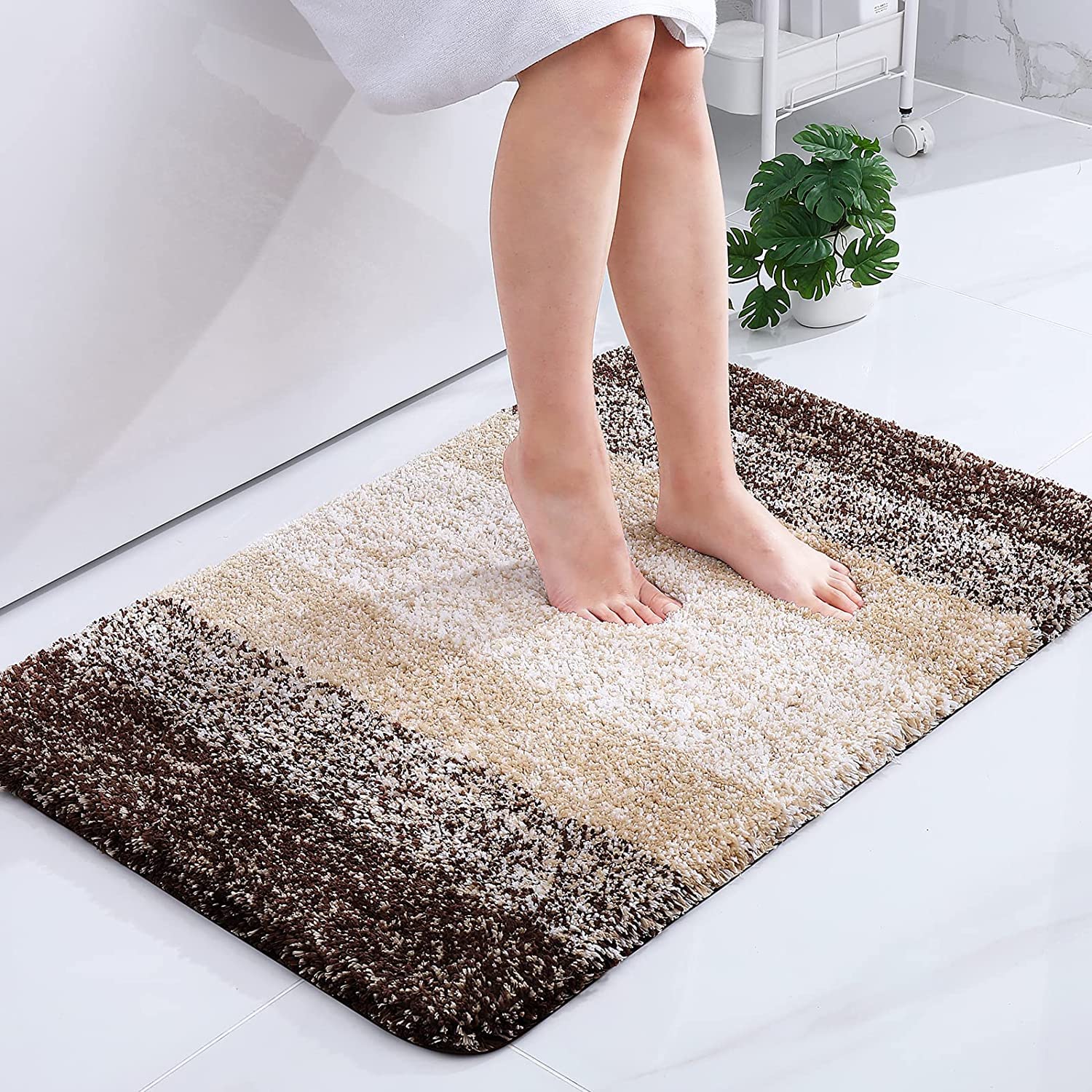 Tapis de bain en microfibre ultra doux et absorbant - Tapis shaggy antidérapant, lavable en machine, 40x60 cm