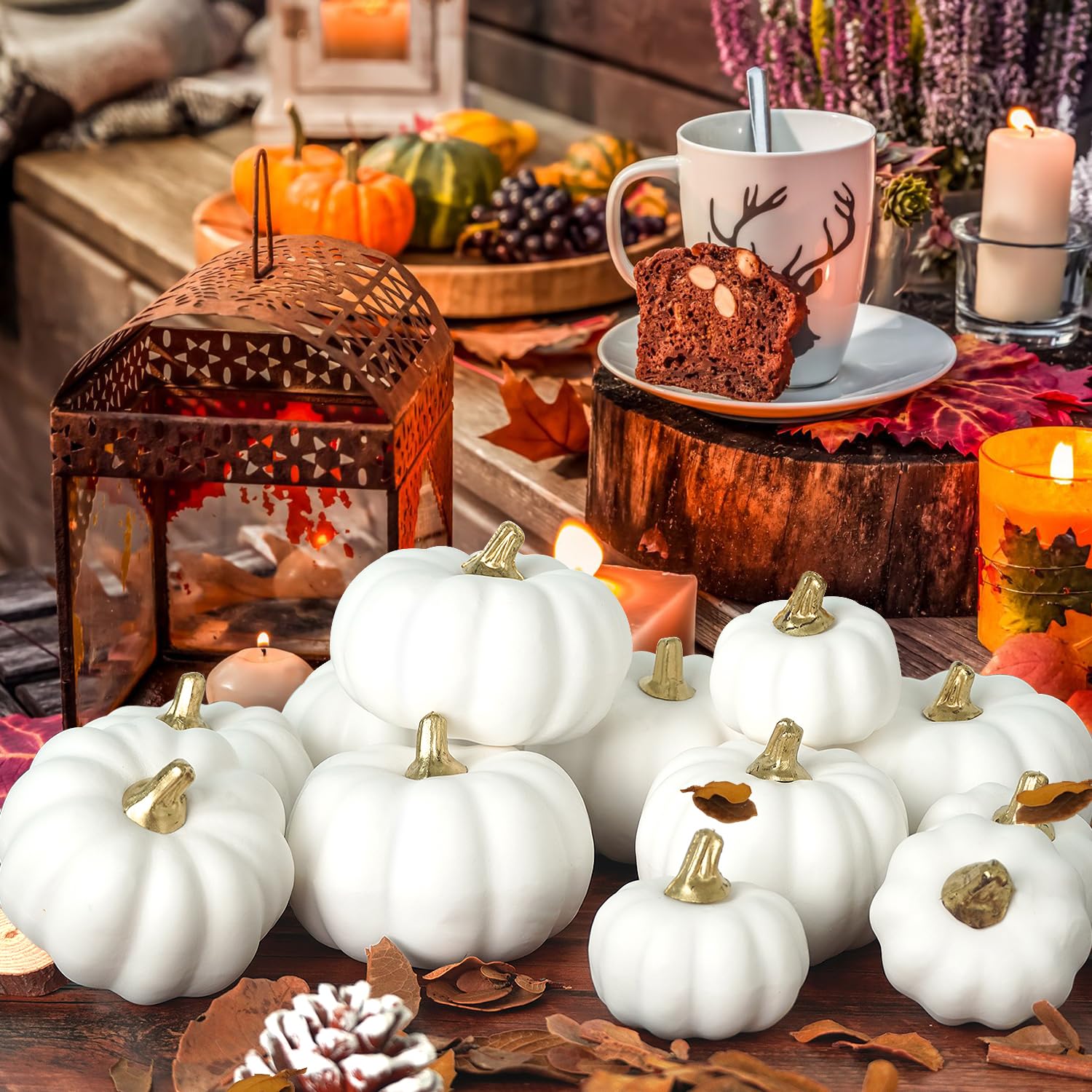 Lot de 48 Citrouilles Artificielles pour Décor d’Automne - Déco Halloween et Thanksgiving, Mini-Citrouilles pour Table, Maison, Jardin, Mariage - Ambiance Festive Rustique