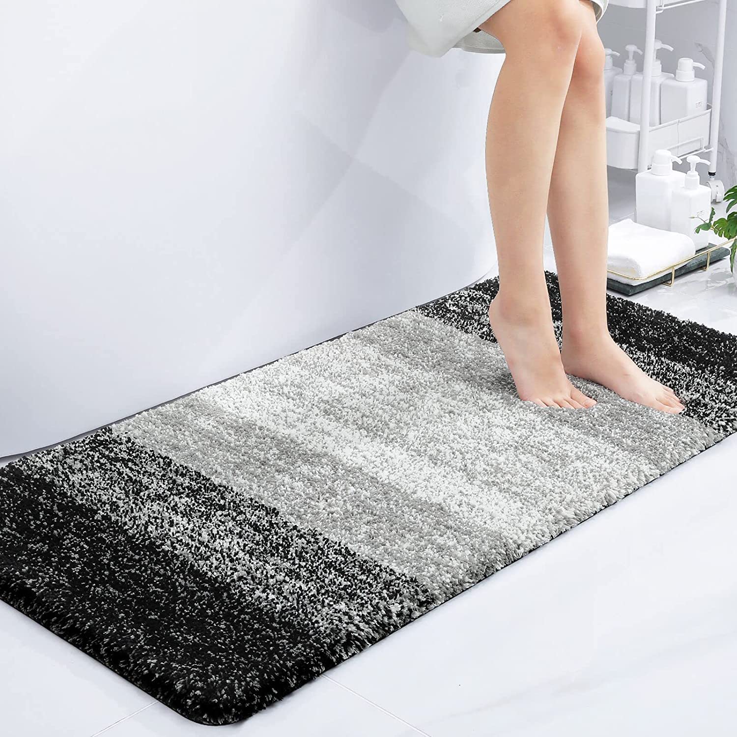Tapis de bain en microfibre ultra doux et absorbant - Tapis shaggy antidérapant, lavable en machine, 40x60 cm