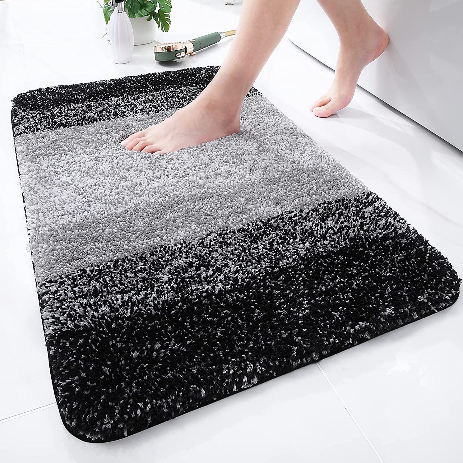 Tapis de bain en microfibre ultra doux et absorbant - Tapis shaggy antidérapant, lavable en machine, 40x60 cm