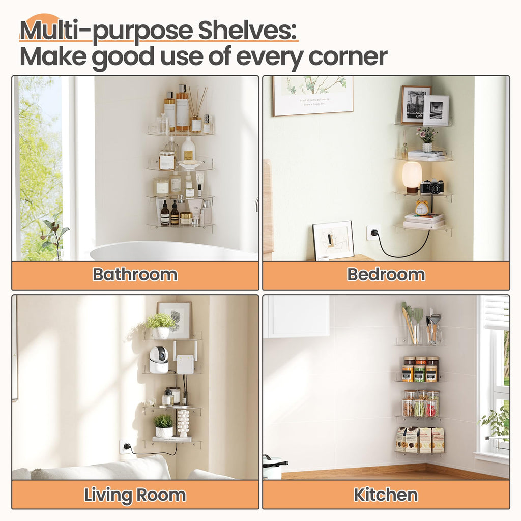 Étagères Acrylique Transparentes Upsimples, 38 cm - Lot de 4 Étagères Flottantes Murales pour Rangement Livres Enfants/Chambre/Chambre/Salle de Bain/Cuisine