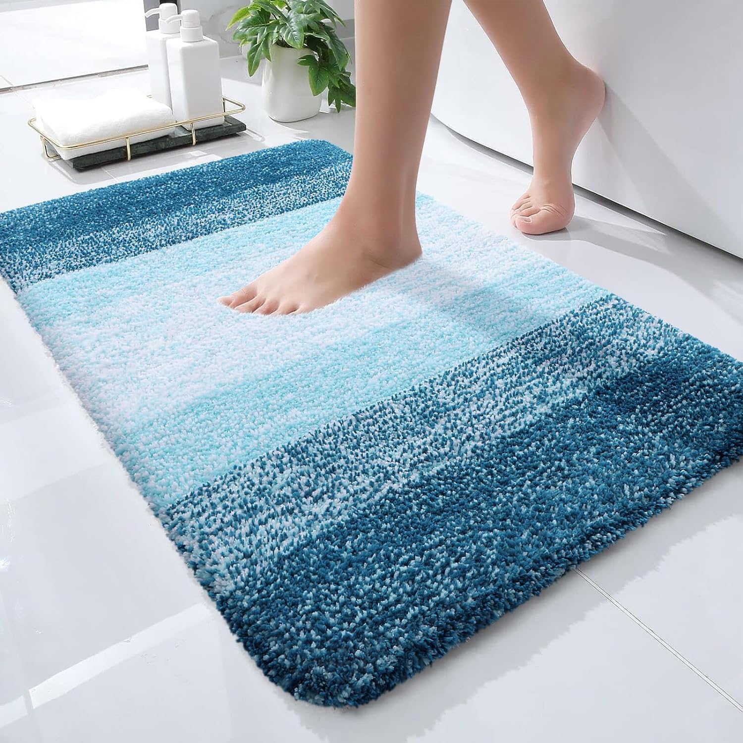 Tapis de bain en microfibre ultra doux et absorbant - Tapis shaggy antidérapant, lavable en machine, 40x60 cm