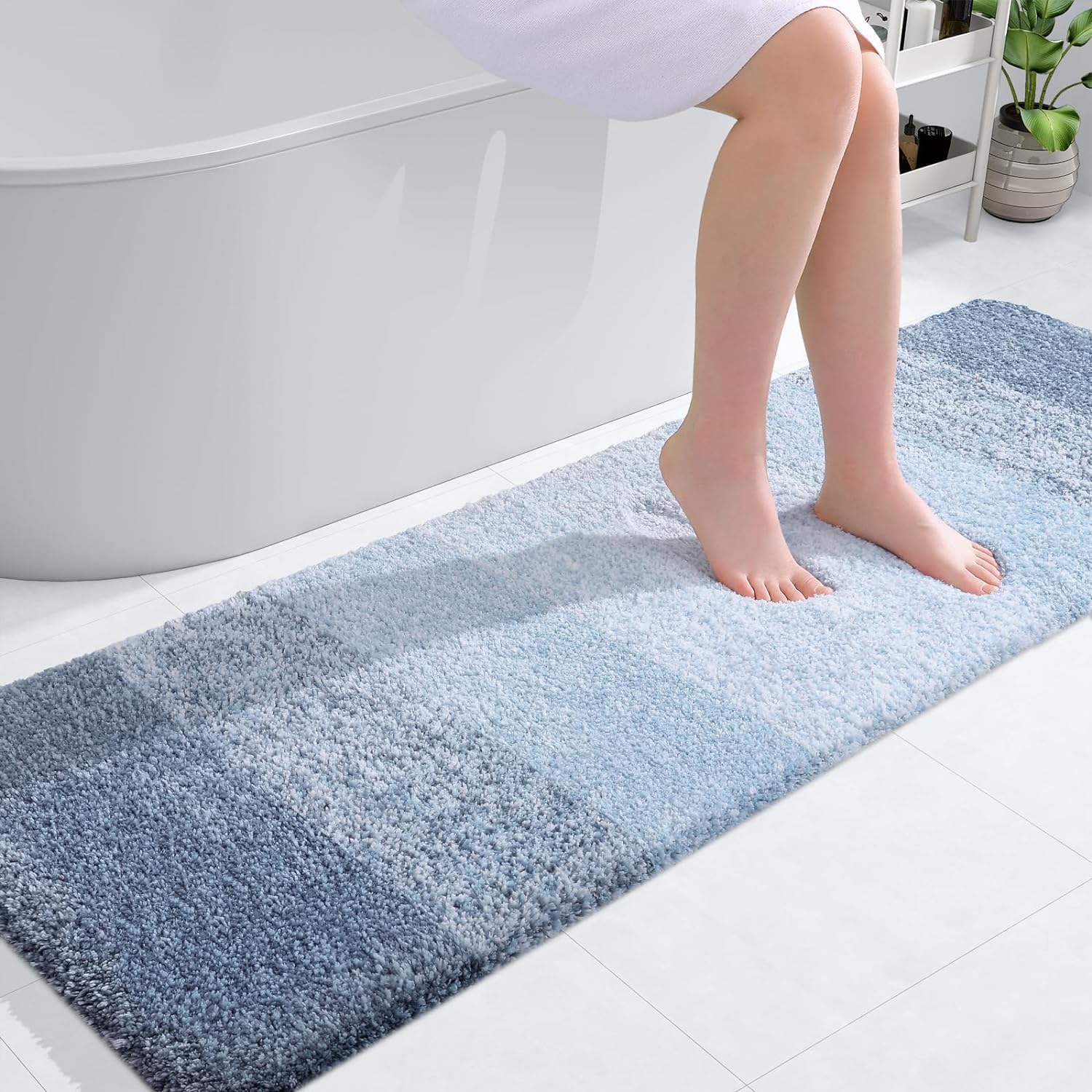 Tapis de bain en microfibre ultra doux et absorbant - Tapis shaggy antidérapant, lavable en machine, 40x60 cm