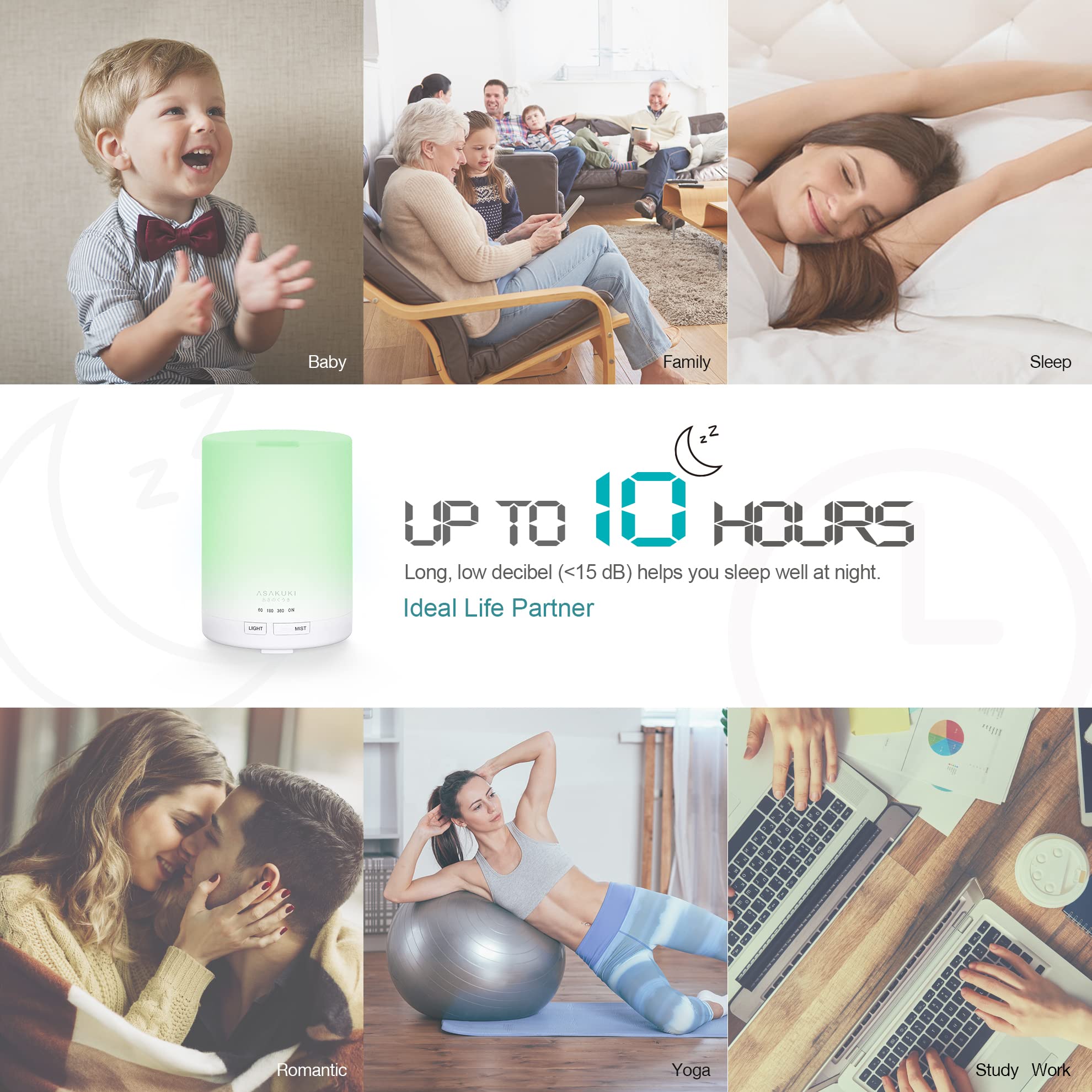 Diffuseur d'Huiles Essentielles 300 ml en Grain de Bois - Brumisateur Ultrasonique, 7 Couleurs LED, 3 Modes de Minuterie, Arrêt Automatique, Humidificateur Aromathérapie pour Maison et Bureau - Cadeau Idéal