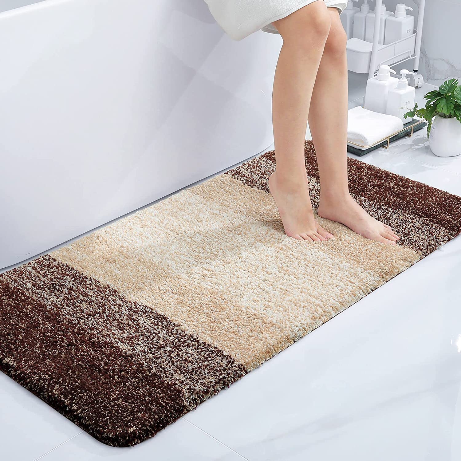 Tapis de bain en microfibre ultra doux et absorbant - Tapis shaggy antidérapant, lavable en machine, 40x60 cm